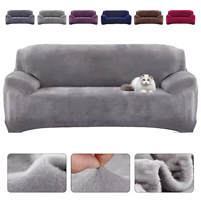 Stretch Plush Sofa Covers 1 2 3 4 Seater Thick Couch Chair Slipcover Protector • $32.99