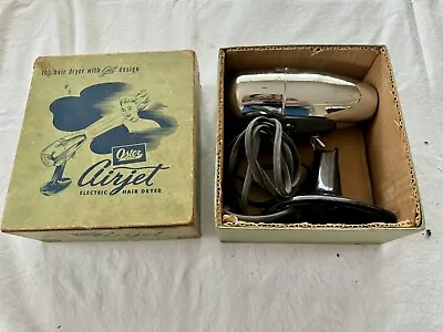 Vintage Oster Airjet Electric Chrome Hair Dryer W/Stand & Original Box-Model 202 • $22