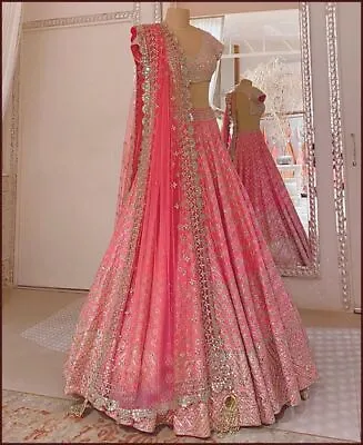 Design Pink Heavy Faux Georgette Mirror Work Lehenga India Traditional Look Girl • $92.51