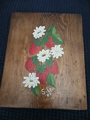Vintage Hand Painted Strawberry And Flowers Kitchen Wall Hanging Plaque  • $10