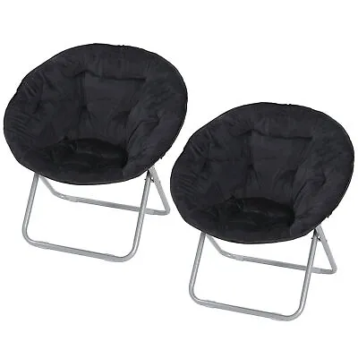 2PCS Oversized Moon Saucer Chair Faux Fur Lounging Soft Wide Seat Black • $51.59