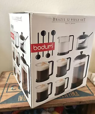 BODUM 12 PIECE Brazil Coffee SET CAFETIERRE 4 CUPS MILK SUGAR Spoons New BOXED • £25