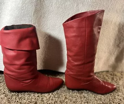 Red Leather Slouch Ankle Boots Size 7.5 Vintage 80s Made In Argentina • $40