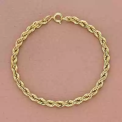 Danecraft Sterling Silver Vintage 4mm Gold Plate Rope Chain Bracelet Size 6.5in • $32