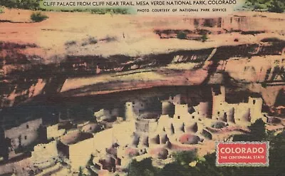 Cliff Palace From Cliff Near Trail Mesa Verde Park CO Vintage Linen Post Card • $10.15