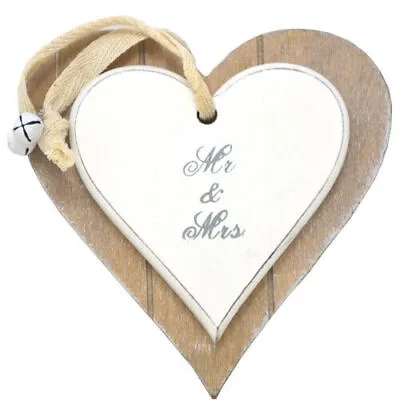 Wooden Hanging Heart Shaped Mr & Mrs Plaque Home Decor Xmas Wedding Gift New • £1.95