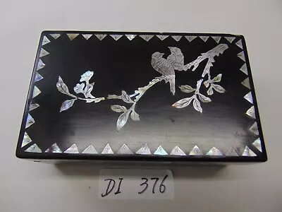 Vintage Black Lacquer Trinket Box Mother Of Pearl Inlay Birds Limb 6 1/2  X 4  • $24.99