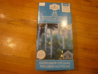 Holiday Time 25 Count LED Twinkle Icicle Christmas Lights Blue White Wire 14.3 • $28.95