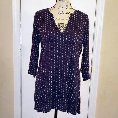 J Crew Womens Size Small Navy Blue Tunic Top Style 12572 Anchor Dress V-Neck  • $15