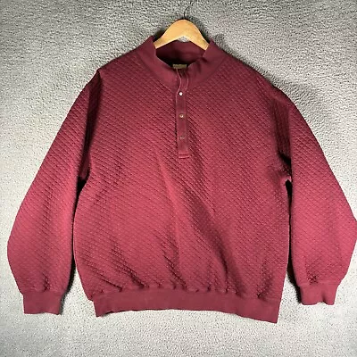 LL Bean 1/4 Button Sweater Pullover Sweatshirt Burgundy Red Mock Neck VTG Mens L • $17.99