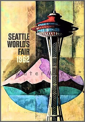 World's Fair 1962 Seattle WA. Space Needle United Airline Vintage Poster Print   • $21.58