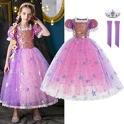 Tangled Rapunzel Princess Costume Girls Kids Fancy Dress Up Cosplay Party Outfit • £6.66