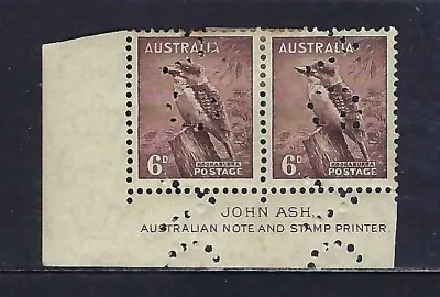 Aust1937~60  6d Kooka Imprint Pair Perforated 'VG'. Mint Hinged. (J) • $19.99