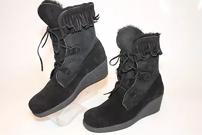 Maxine Of Canada Womens 37 7 Black Winter Boots Wedge Heel Canada Made • $18