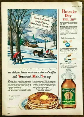 1952 Vermont Maid Maple Syrup PRINT AD Pancake Day Feb 26th Lenten Meals • $8.85