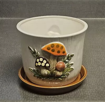 Flawless Vintage Merry Mushroom 6  Flower Pot W/ Planter Tray - Sears 1978 RARE • $195