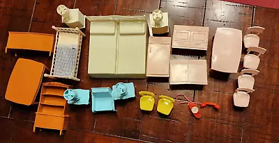 Large Lot Of Plastic Marx Dollhouse Furniture Pink White Turquoise Kitchen Etc • $15