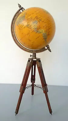 World Globe 8 Inch Wooden Triod Stand Table World Globe Desktop Vintage Antique • $163.61