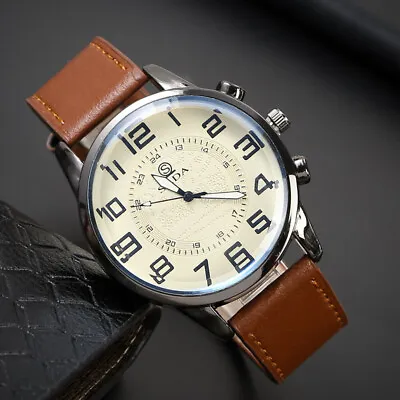 Mens Wrist Watches Watch Gents Leather Analogue Quartz Work Fashion + Gift Box • £7.99
