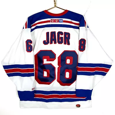 Vintage New York Rangers Ccm Jersey Large Jaromír Jágr #68 White Nhl Sewn • $169.99