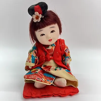 Vintage Japanese Asian Ningyo Gofun Ichimatsu Baby Doll Glass Eyes W/ Pillow • $19.99