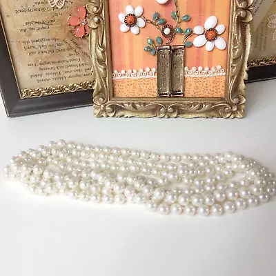 Vintage Pearl Necklace 36   Continuous Single Strand White Pearls Granny Core • $67.99