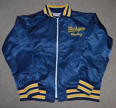 Vtg Michigan Wolverines Hockey Goodman & Sons Team Issued Satin Jacket Sz 46 80s • $299.95