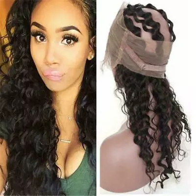 Swiss Lace 360 Frontal Closure BRAZILIAN VIRGIN HUMAN HAIR ROUND HEAD DEEP WAVES • £169