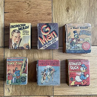 6 Vintage Big Little Book Inspector Wade G Men Mickey Mouse Donald Duck 1930s • $40