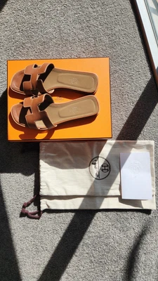 $770 • Buy 100% Authentic HermÈs Oran Sandals Gold With Original Receipt Size 36.5