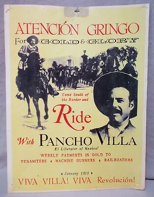 Vintage Atencion Gringo - Ride With Pancho Villa Poster / Broadside • $54