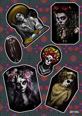 Santa Muerte Mask Skulls Sticker Pack | Halloween Decor Biker Motorcycle Gang  • $6.99