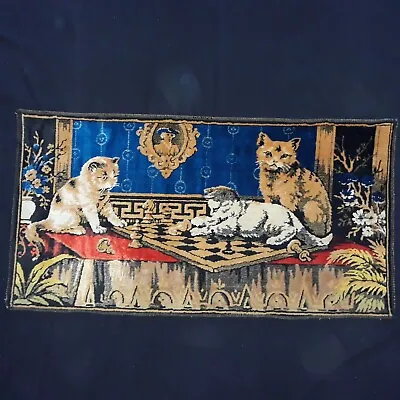 Vtg Tapestry Wall Hanging Velvet Art Textile Weaving Rug Cats Playing Chess 38  • $46.95