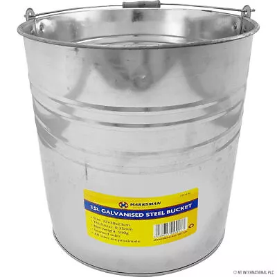 New 15l Galvanised Steel Bucket With Wooden Handle Metal Multi Purpose Water • £4.99