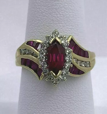 2.20Ct Marquise Cut Lab Created Red Ruby Engagement Ring 14K Yellow Gold Plated • $125.99