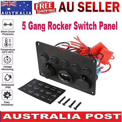 $59.98 • Buy 5 Gang Switch Panel LED Light Circuit Rocker USB On-Off Toggle Car Boat Marine