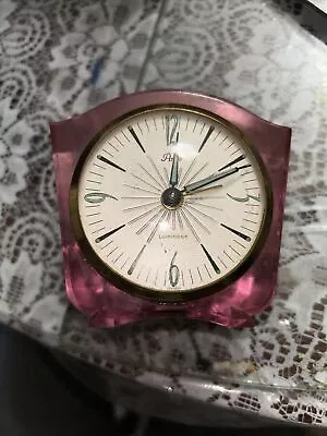 Vintage Artco Luminous Red/Pink Lucite Alarm Clock Germany • $20