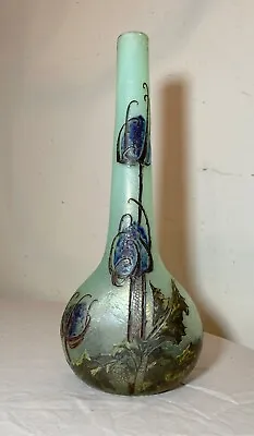 Antique Mont Joye Legras France French Cameo Art Cotton Plant Opaline Glass Vase • $1744.99