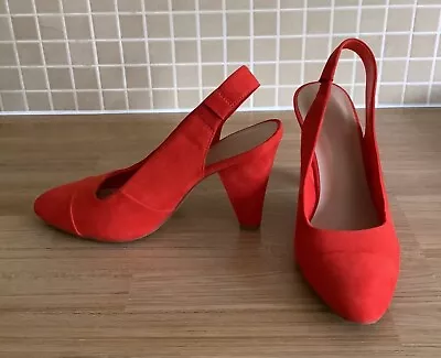 Stunning M&S MARKS & SPENCER Red/Orange Suede SLINGBACKS HEELS SHOES 5 38 • £4.95