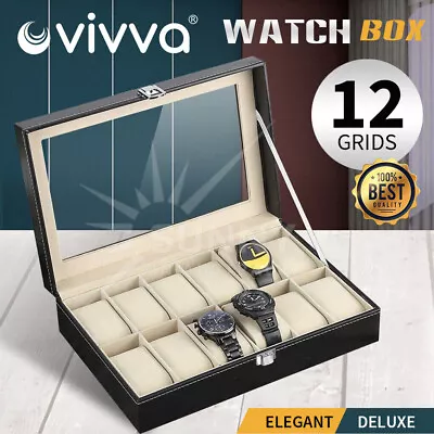 VIVVA 12 Grids Leather Watch Display Case Jewelry Collection Storage Holder • $23.50