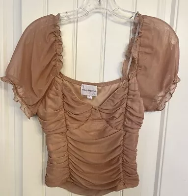 Honey & Sparkle Size XL Fully Lined Fitted Midriff-Baring Top W/Sheer Sleeves • $19.99