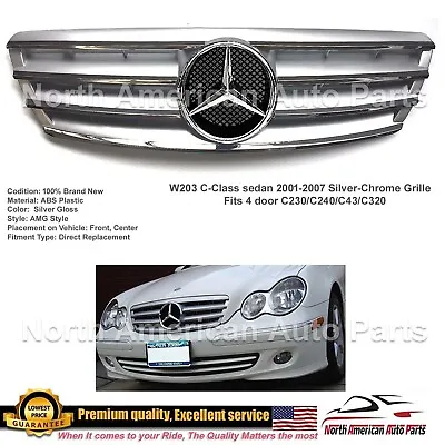 C63 AMG Style Grille Silver-Chrome Star 2001 2002 2004 2005 2006 C240 C230 C320 • $135