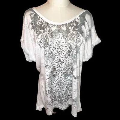 Miss Me Shirt Size L Large White Beaded Embellished High-Low Pullover Top • $18.99