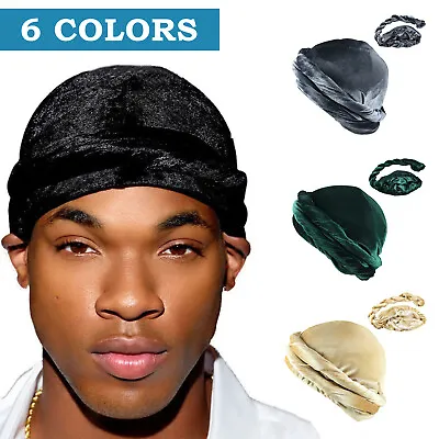 Velvet Turban For Men Turban Durag Headband Head Scarf Satin Bonnet • $12.79