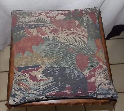Brown Green Bear Moose Print Throw Pillow / Decorative Pillow  16 X 15 • $24.95