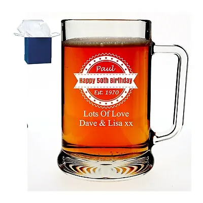 Personalised Engraved Pint Glass Tankard 18th 21st 30th Birthday Free Gift Box  • £11.98