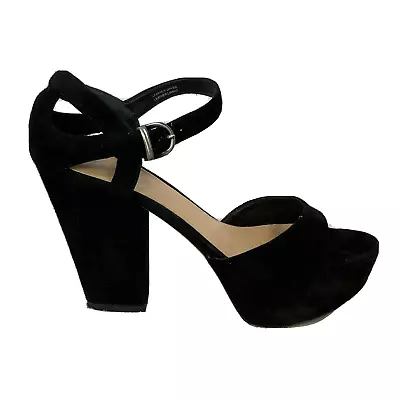 Via Spiga Sandals Womens Sz 8.5 Black Suede Leather Chunky Heel Ankle Strap  • $30.25