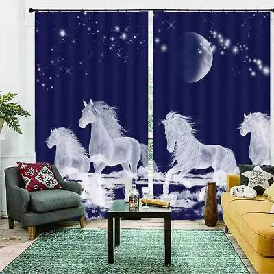 A White Horse Milky Way 3D Blockout Photo Print Curtain Fabric Curtains Window • $259.09