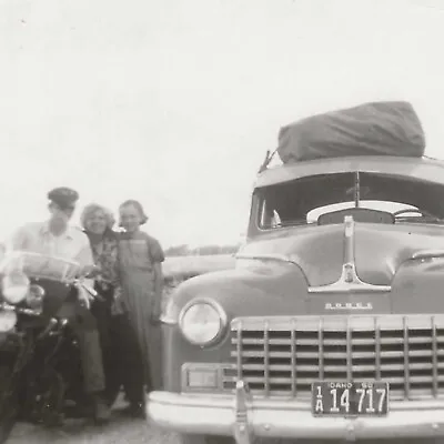 Vintage Snapshot Photo Dodge Car Man On Motorcycle Idaho Licence Plate • $10.50