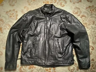 Unik Black Leather Vented Cafe Motorcycle Jacket Zip Out Full Liner Men's 50 Xxl • $57.95